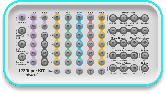 Manufacturer image of the Osstem 122 Taper surgical kit
